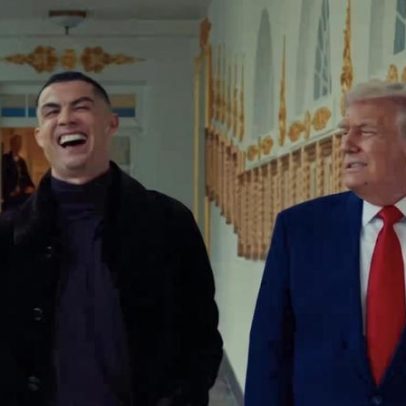 Cristiano Ronaldo e Donald Trump aos risos na Casa Branca