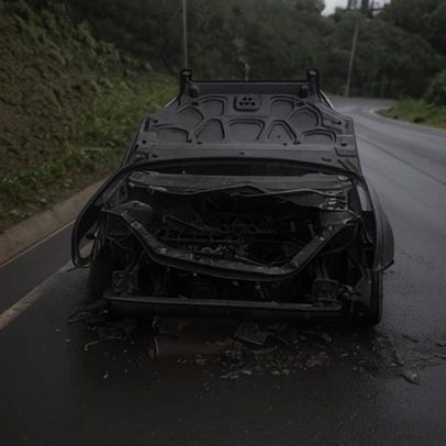 Ford reduzida a carcaça após incêndio nas Carreiras