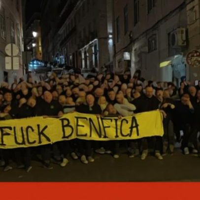 Ultras Brugge exibem tarja contra Benfica horas antes de Sporting na Champions