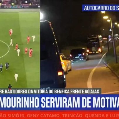 Mourinho fala aos jogadores do Benfica no balneário após vitória sobre o Ajax