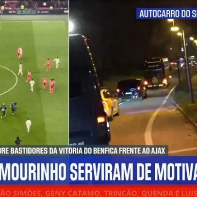 Mourinho fala aos jogadores do Benfica no balneário após vitória sobre o Ajax