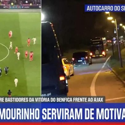 Mourinho fala aos jogadores do Benfica no balneário após vitória sobre o Ajax