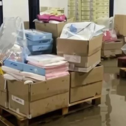 Mau tempo provoca estragos num armazém de roupa infantil em Vila do Conde