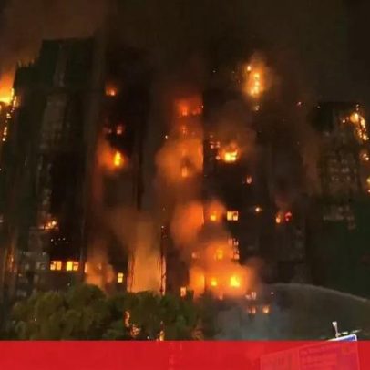 Arranha-céus destruídos pelo fogo em Hong Kong, imagens aéreas