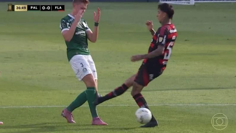 A entrada duríssima de Pulgar no Palmeiras-Flamengo