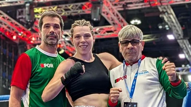 Catarina Dias com Raul Lemos e José Pina após o triunfo