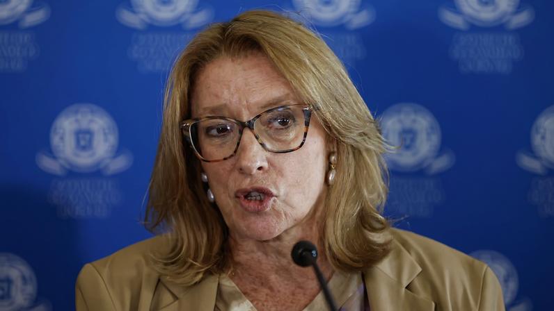 A ministra do Trabalho, Solidariedade e Segurança Social, Maria do Rosário Palma Ramalho, intervém no final da reunião plenária da Comissão Permanente de Concertação Social, com o foco na monitorização da execução do Acordo Tripartido de Valorização Salarial e Crescimento Económico 2025-2028, em Lisboa, 24 de julho de 2025. ANTÓNIO PEDRO SANTOS/LUSA