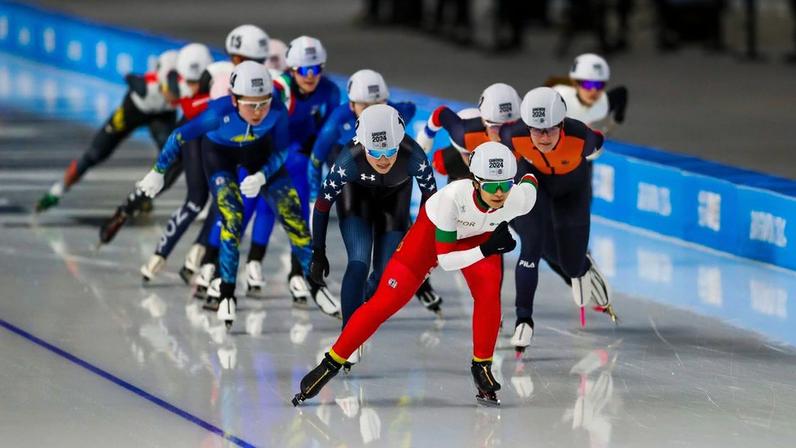 Jéssica Rodrigues venceu Mundial de juniores de patinagem de velocidade no gelo, em fevereiro de 2025 — Foto: D. R.