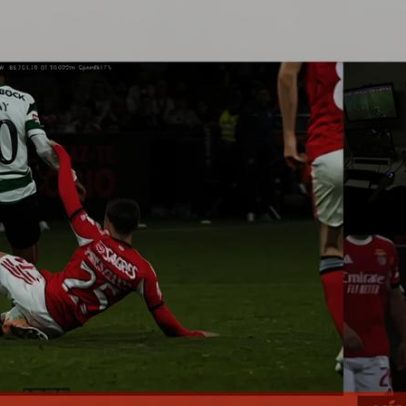 Árbitro consulta imagens e mostra vermelho direto a Prestianni no Benfica-Sporting