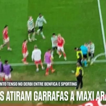 Imagens mostram Maxi Araújo atingido por garrafas lançadas de adeptos do Benfica