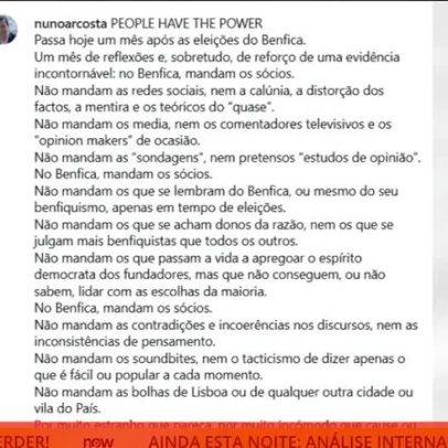 Rui Costa diz que é para tirar e Nuno Costa deve respeitá-lo para manter o cargo