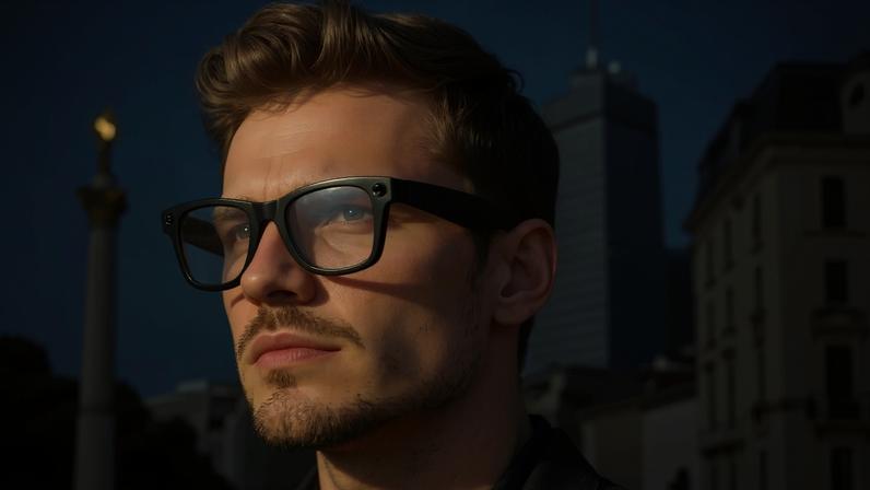 Gadget tecnológico em promoção: óculos de sol com câmara, auriculares e assistente de voz