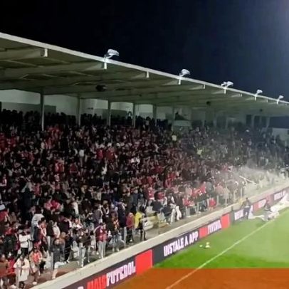 Sistema de rega entra em ação e molha adeptos do Benfica em Moreira de Cónegos