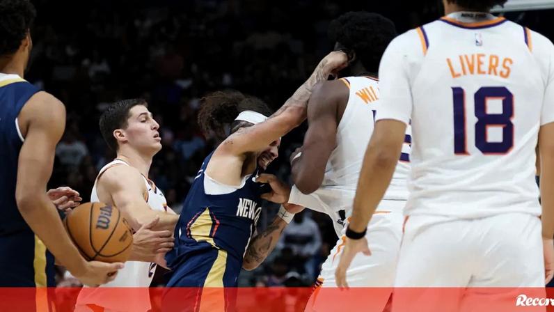 José Alvarado, dos New Orleans Pelicans, e Mark Williams, dos Phoenix Suns, envolveram-se na madrugada deste domingo em cenas de pancadaria num jogo da NBA entre as duas equipas.
