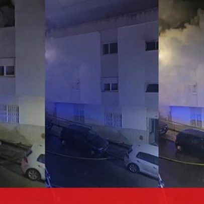 Bombeiros içam autoescada para salvar família em incêndio na Amadora