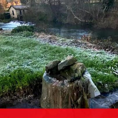 Água e lixo de esgoto inundam campos de cultivo em Guimarães