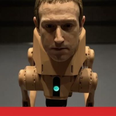 Zuckerberg, Musk e Bezos transformados em cães-robô numa instalação artística