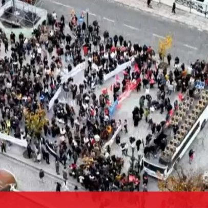 Manifestação na Avenida dos Aliados durante greve geral, filmada por drone