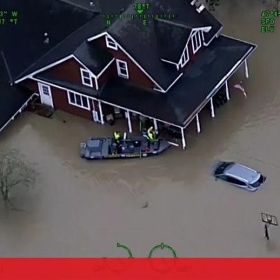 Imagens aéreas mostram cheias severas e operações de resgate em Washington