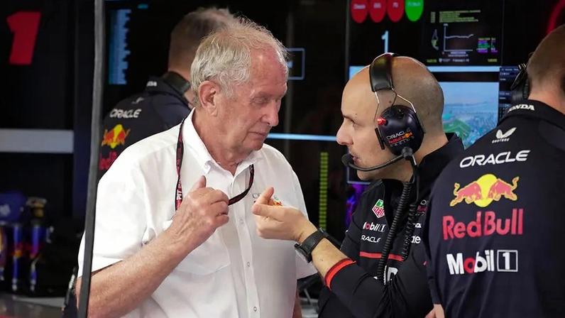Helmut Marko com Gianpiero Lambiase, o engenheiro de Max Verstappen