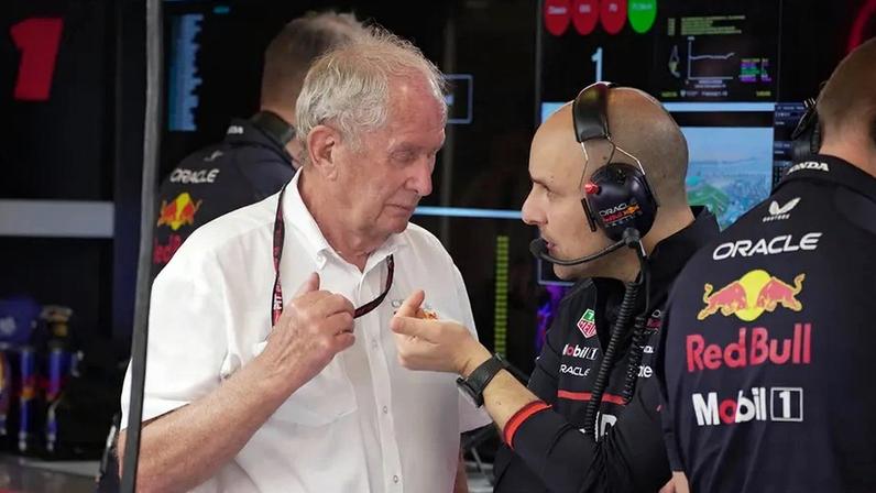 Helmut Marko com Gianpiero Lambiase, o engenheiro de Max Verstappen