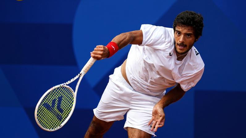 Os tenistas portugueses Francisco Cabral e Nuno Borges, durante a partida dos oitavos de final nos Jogos Olímpicos de Paris 2024 contra os alemães Jan Lennard Struff e Dominik Koepfer, em Paris, França, 30 de julho de 2024. HUGO DELGADO/LUSA