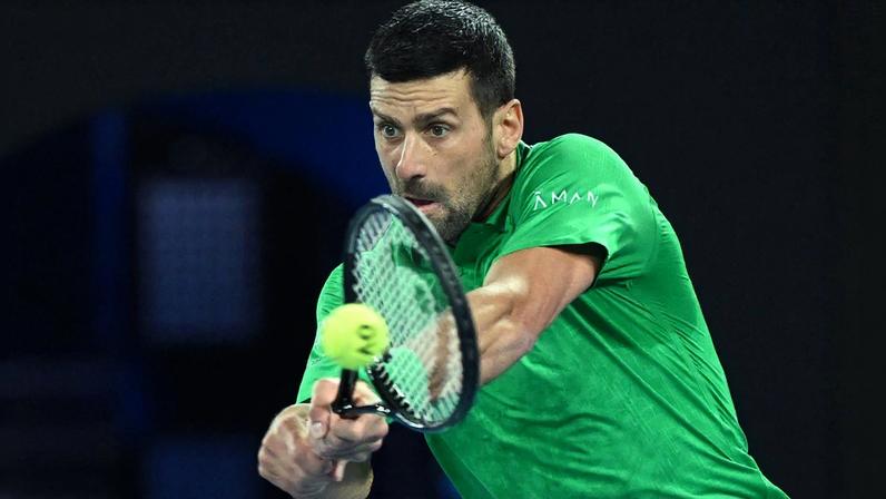 Novak Djokovic of Serbia in action during his Men’s Singles first round match against Pedro Martinez of Spain at the Australian Open tennnis tournament in Melbourne, Australia, 19 January 2026. EPA/JAMES ROSS AUSTRALIA AND NEW ZEALAND OUT