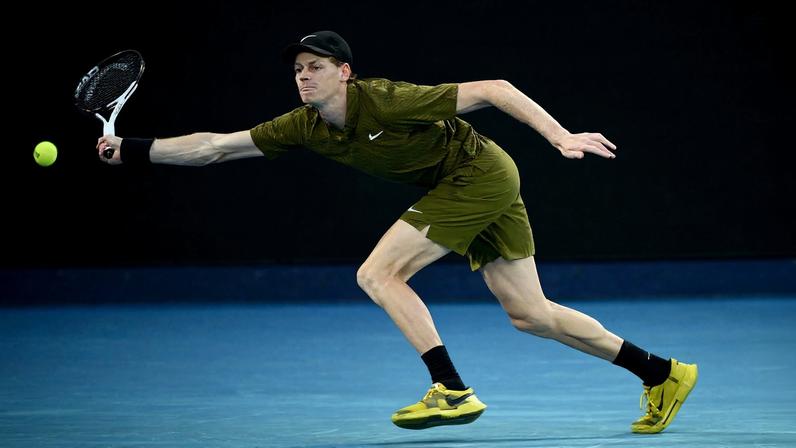 Jannik Sinner of Italy in action during of his Men’s 2nd round match against James Duckworth of Australia on day 5 of the 2026 Australian Open tennis tournament in Melbourne, Australia, 22 January 2026. EPA/JOEL CARRETT AUSTRALIA AND NEW ZEALAND OUT