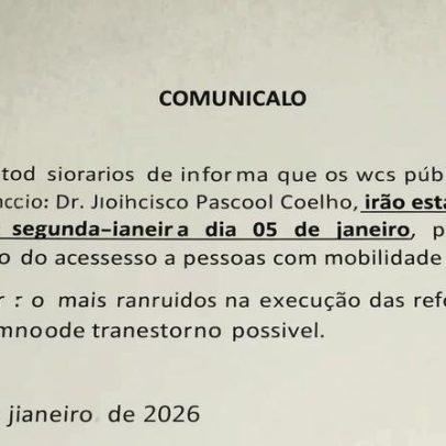 Comunicado informa sobre wcs públicos situados no local