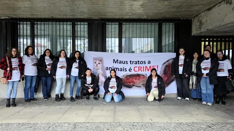 Manifestantes realizaram um protesto simbólico no início do processo judicial da gata Ariel