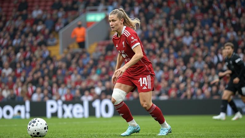 Marie Hobinger com a camisola do Liverpool.