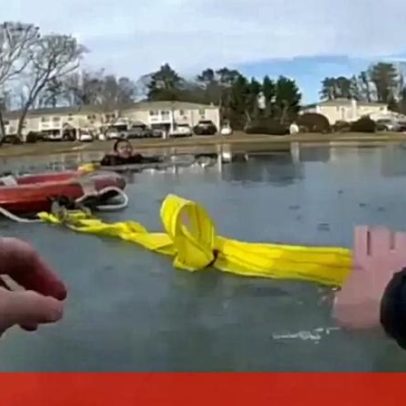 Criança salva após queda num lago gelado