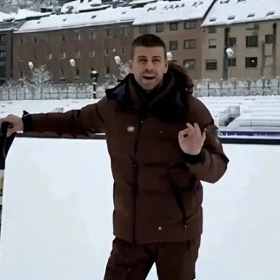 Relvado do FC Andorra com 28 cm de neve e Piqué ajuda com a pá