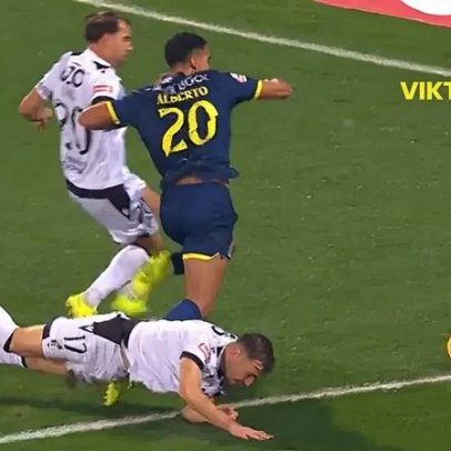 Alberto sofre penálti e Samu remata com estrondo à barra