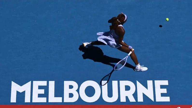 Coco Gauff em ação no Open da Austrália
