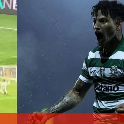 Geny e Fresneda ajoelham-se antes de Suárez liderar celebrações do Sporting