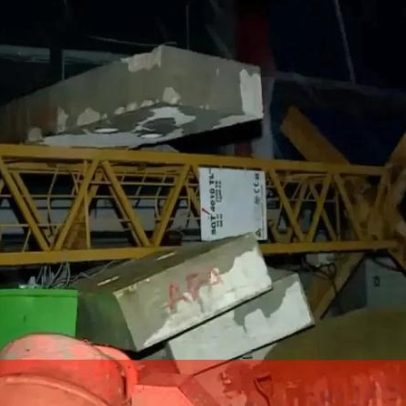 Grua tombada no Estádio Municipal de Leiria deixa destroços