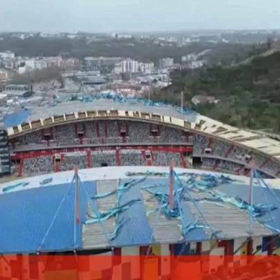 Drone mostra Estádio Municipal de Leiria após depressão Kristin