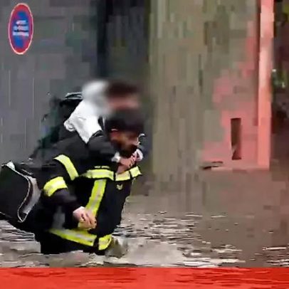 Menino fica seguro após ser resgatado por bombeiro em estrada inundada de Águeda