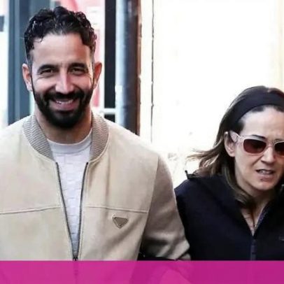 Ruben Amorim e a mulher distribuem presentes na escola dos filhos