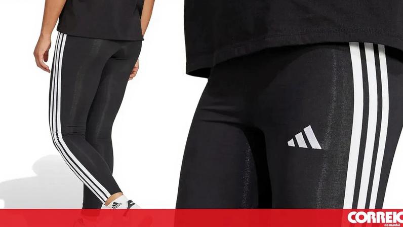 Leggings Adidas populares com três listras laterais e logo, ideais para desporto