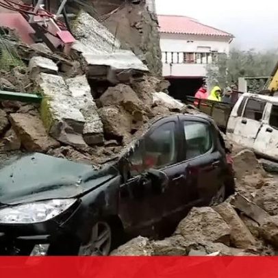 Muro desaba sobre carros na Covilhã devido ao mau tempo