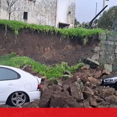 Muro desaba em Marco de Canaveses e destrói dois carros