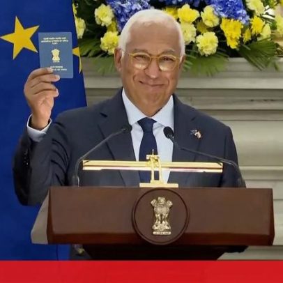 Costa mostra passaporte indiano na cimeira em Nova Deli e relembra raízes