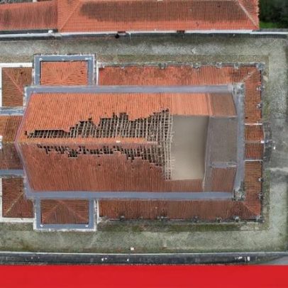 Tempestade Kristin destrói igreja e estádio, estradas alagadas, imagens de drone