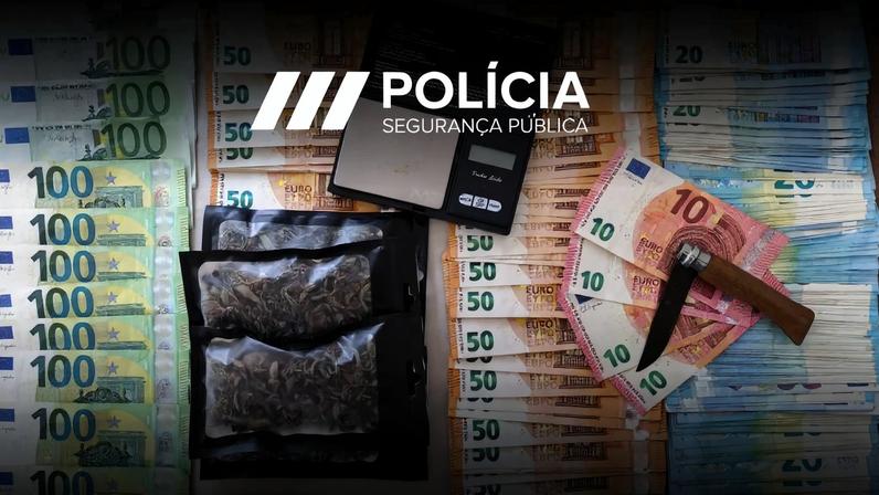 Suspeito tinha haxixe, liamba, uma faca, e 7840 euros resultantes do tráfico