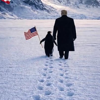 Casa Branca partilha imagem de Trump com pinguins da Gronelândia que não existem