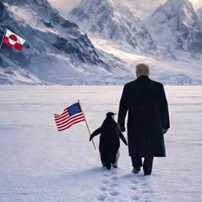 Casa Branca divulga foto de Trump com pinguins da Groenlândia que não existem