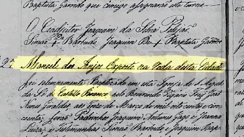 Certidão de batismo de Manuel dos Anjos. "Manuel dos Anjos exposto na roda desta cidade" (Castelo Branco)