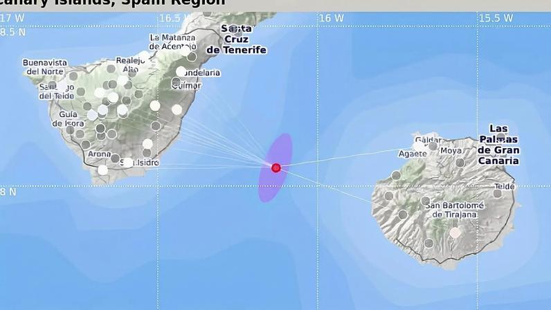 Imagem do sismo registado nas Ilhas Canárias na quinta-feira, 26 de fevereiro de 2026.